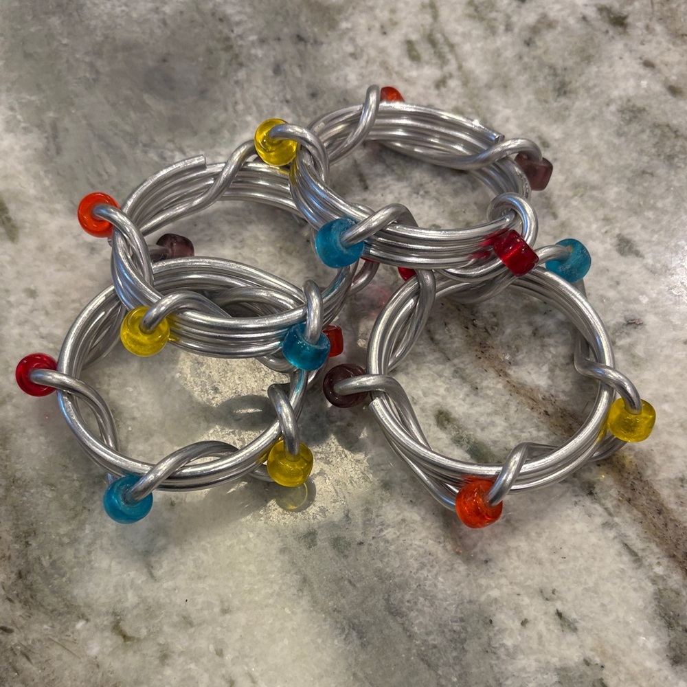 Colorful Silver Napkin Rings Set of 4